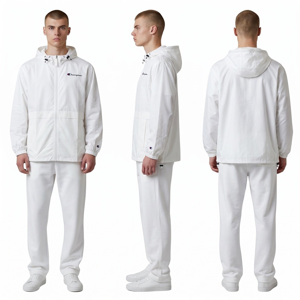 Champion Men's Water Resistant Windbreaker Jacket Size L White Front Full Zip